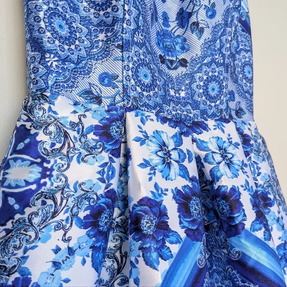 Speechless NWT White, Blue Porcelain Chinoiserie Floral Dress sz 7 Graduation - Picture 4 of 8